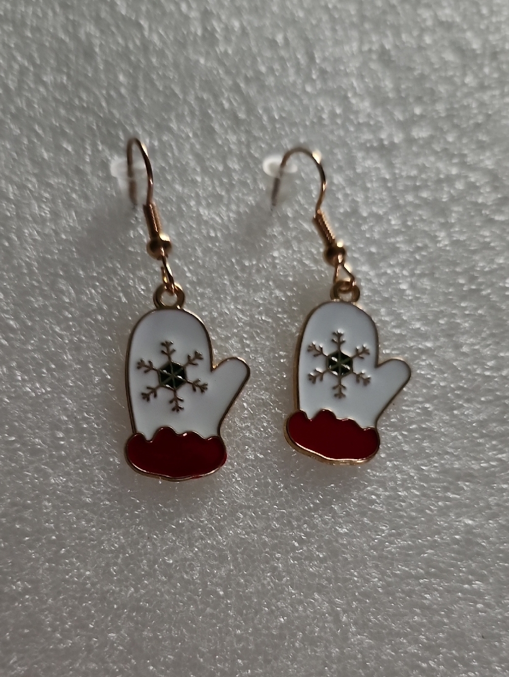 Hand Crafted White and Red Snowflake Mitten Earrings